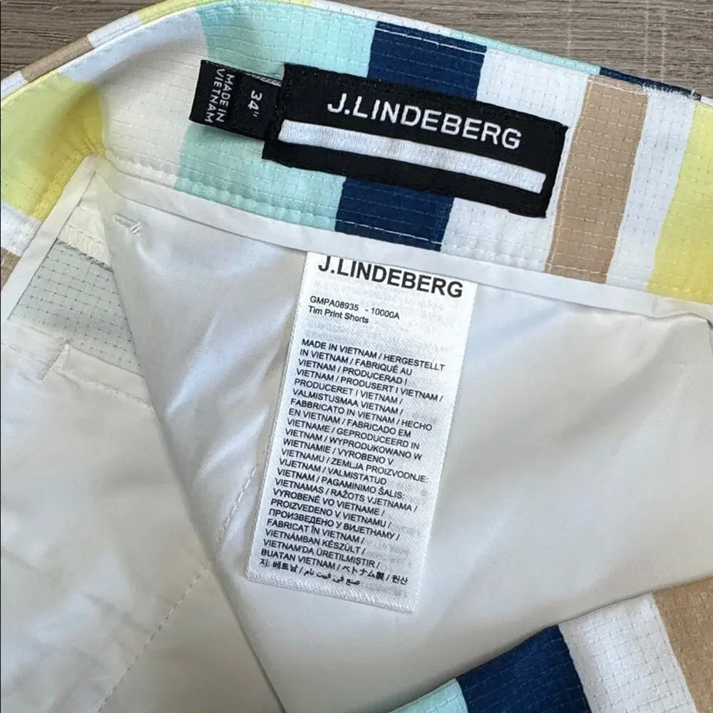 J. LINDEBERG Men’s Tim Print Multicolor Striped Golf Shorts